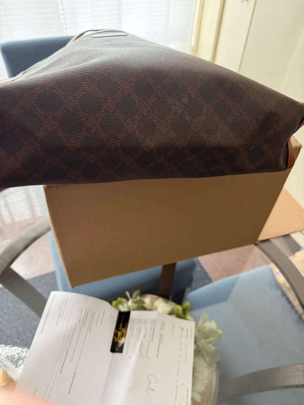 Bally Brown Monogram Tote with Tan Trim authentic
